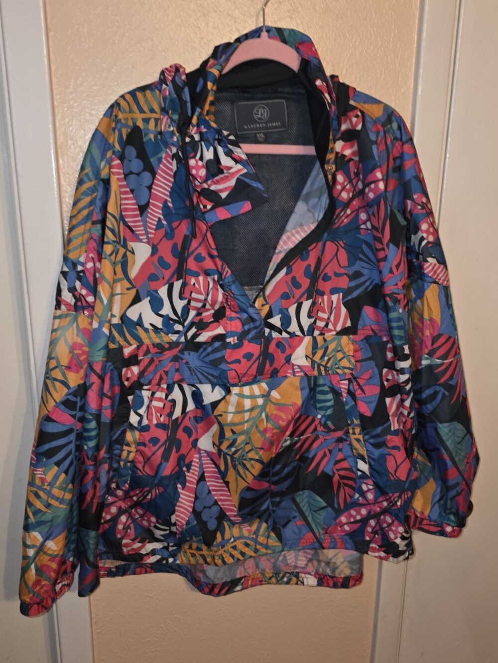Lauren James Tropical Leaf Print Windbreaker - Blue, Pink, Yellow, Green